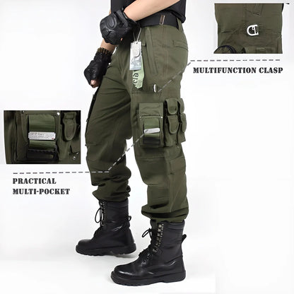 Durable and versatile camo cargo pants with reinforced knees, adjustable waistband, and multiple pockets