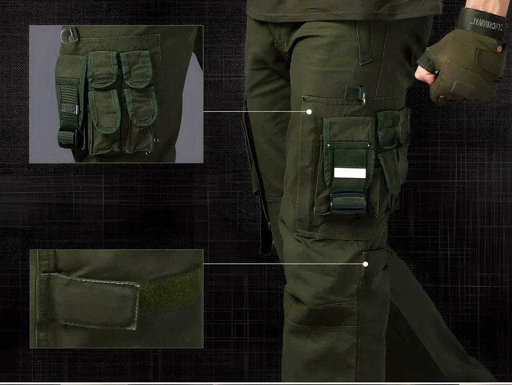 Convertible cargo pants with detachable legs and adjustable belt for versatile outdoor wear