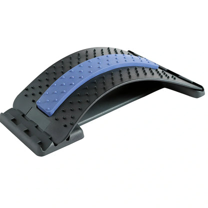 Blue and black waist stretcher massage cushion with 8 heads for lumbar support and infrared therapy