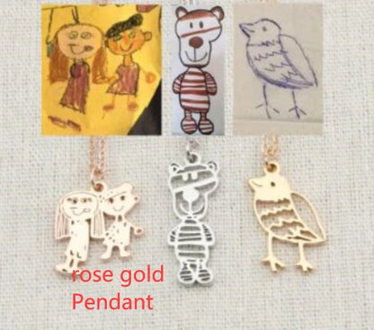 Custom stainless steel kids artwork necklace with personalized pendant