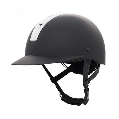 Equestrian helmet for horse riding in Bright Black colour, shown with ABS shell.