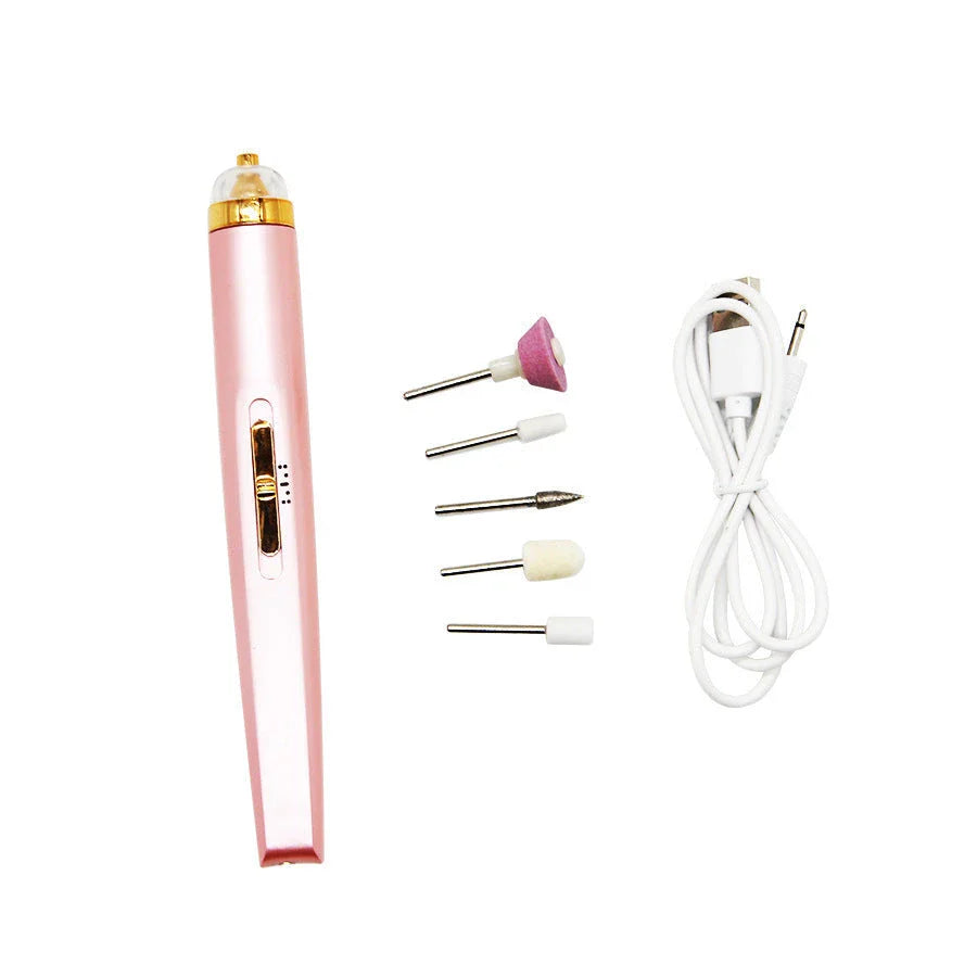 Cordless electric nail drill with LED light and multiple attachments for manicure and pedicure use
