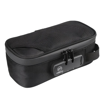 Black 20x10x7.2cm smell proof bag with lock, activated carbon lining and internal pockets for odour-free storage