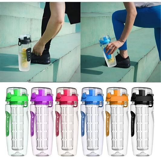 32oz Tritan fruit infuser water bottle with leakproof design and removable fruit cup