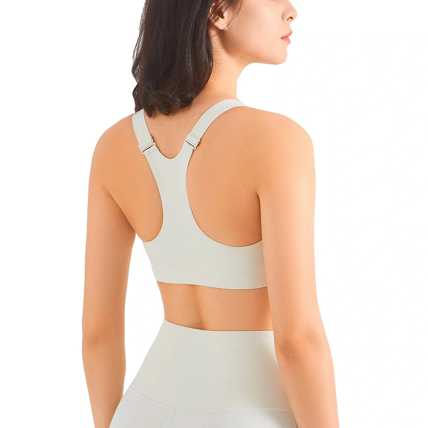 Front zip sports bra for women with mesh back and high support