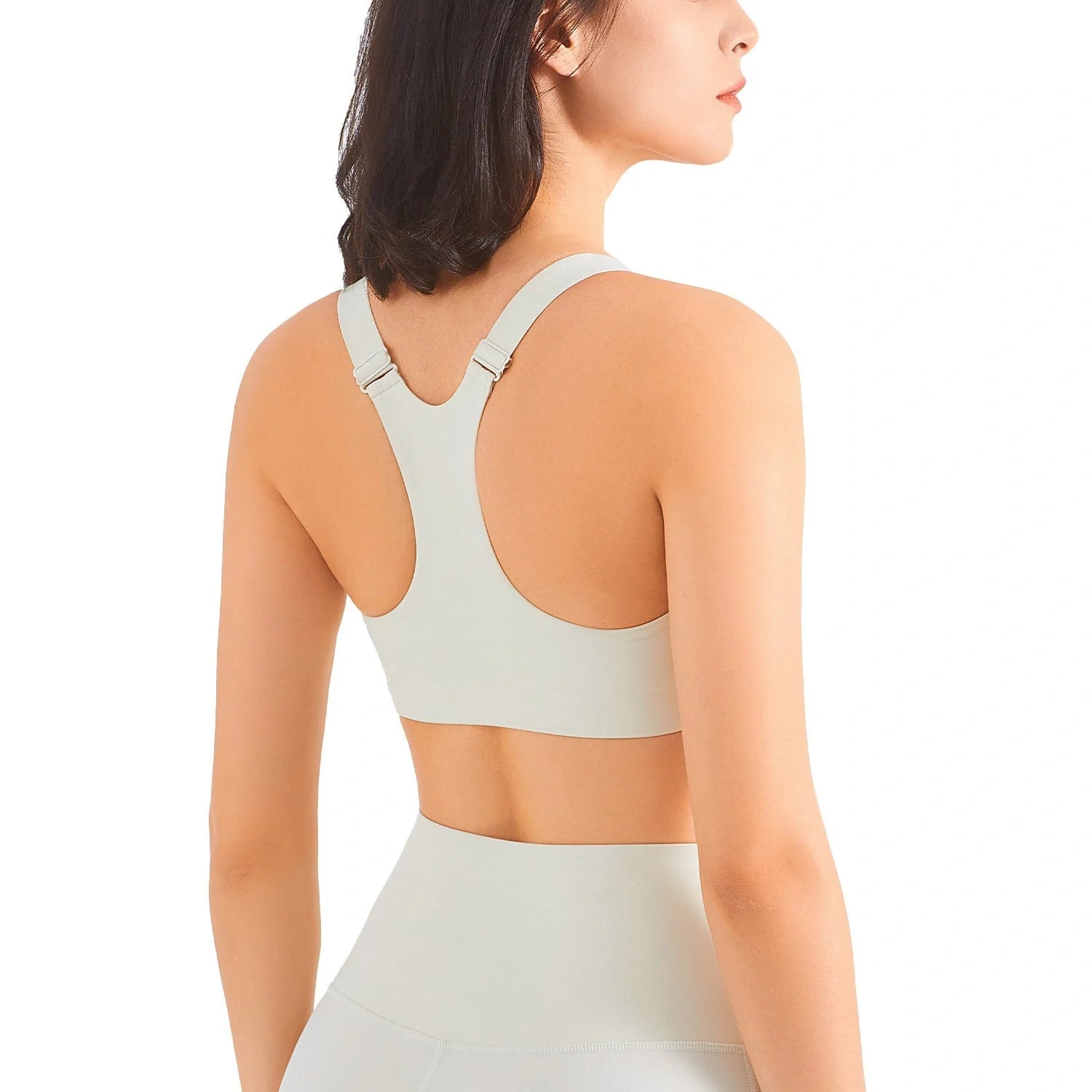 Front zip sports bra for women with mesh back and high support