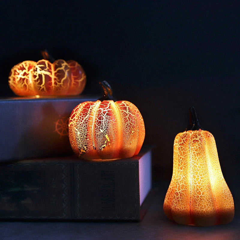 Realistic LED pumpkin lantern with intricate cracks and textures, creating a spooktacular Halloween decoration for your home.