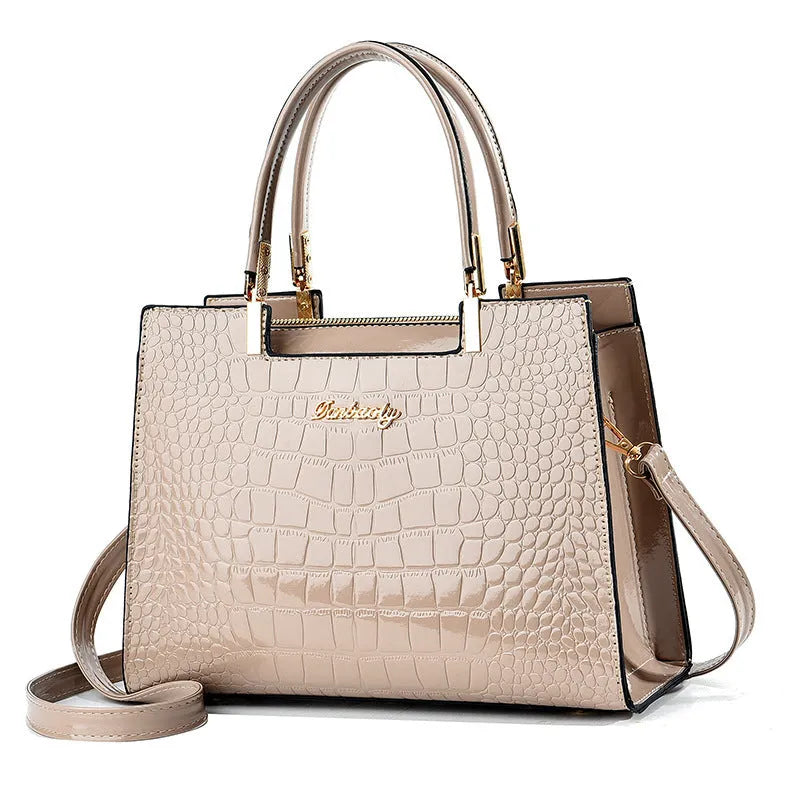 Ladies' PU leather one-shoulder handbag in horizontal square shape, shown in available colour options