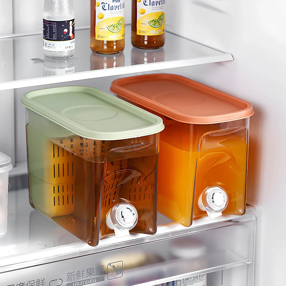 Home refrigerator water cooler with tap showing green colour option and 1-litre capacity bottle
