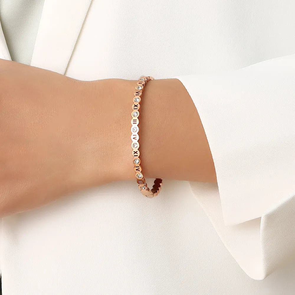 Korean style titanium steel bracelet with number design in gold, rose gold, or steel colour