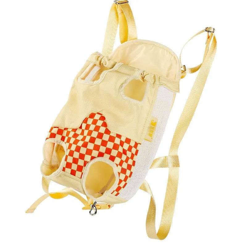 Soft grey pet backpack for cats or small dogs with mesh panel, shown in a size L.