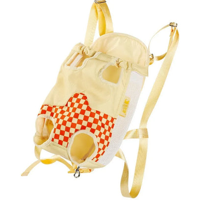 Soft grey pet backpack for cats or small dogs with mesh panel, shown in a size L.