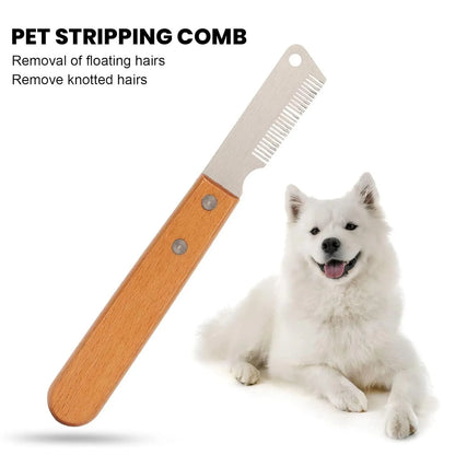 Pet stripping comb with wood handle for cats and dogs in two size options