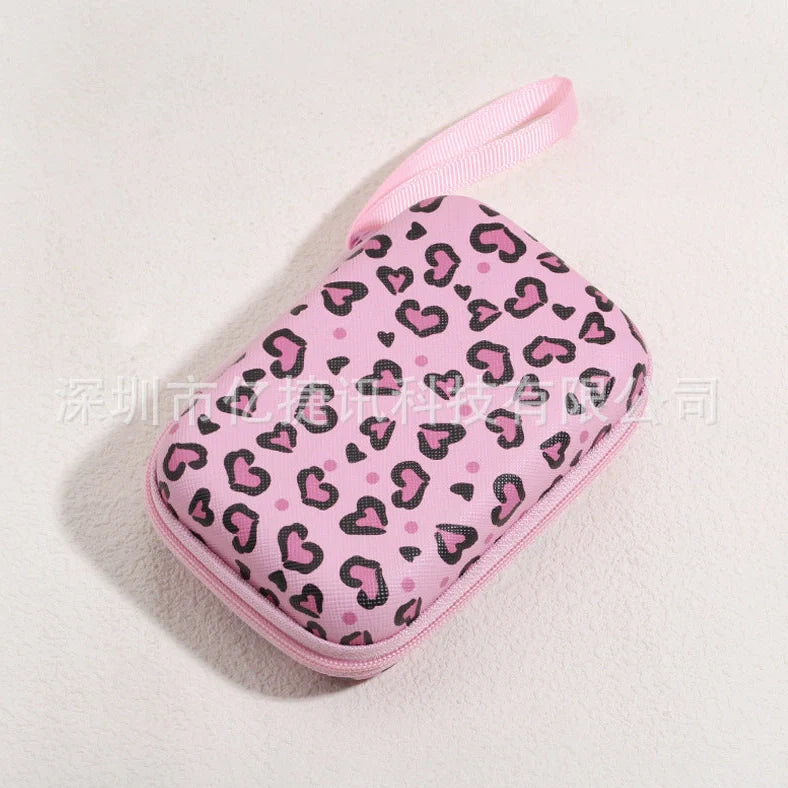 Square hard shell EVA cable storage bag with zipper, 11x8x4cm dimensions, showing Bunny Plaid design variant