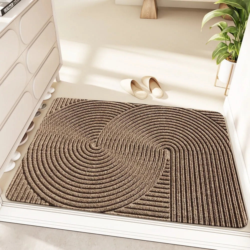 Silk ring entrance carpet 60x90cm with wire rings, cartoon anime pattern, alien shape in blue grey green khaki options