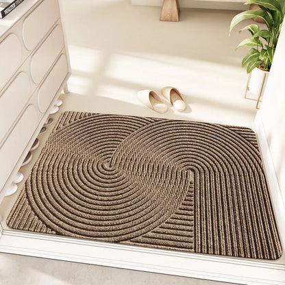Silk ring entrance carpet 60x90cm with wire rings, cartoon anime pattern, alien shape in blue grey green khaki options