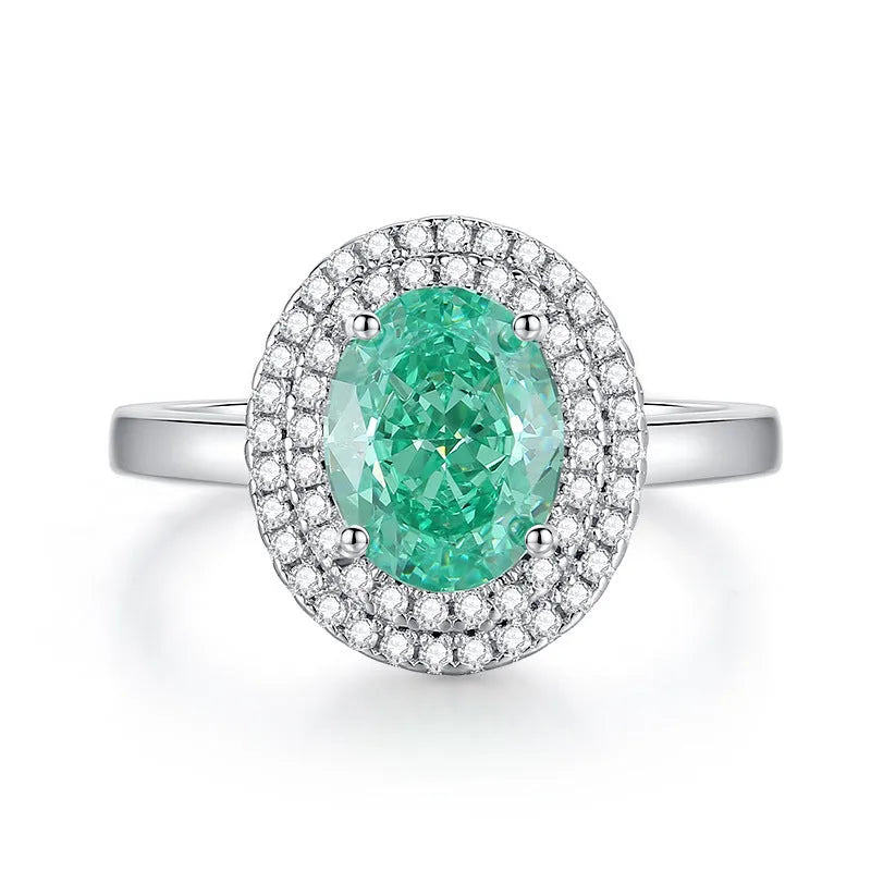 S925 silver emerald ring with palaibahao inlaid high carbon diamond, geometric design with elliptical elements
