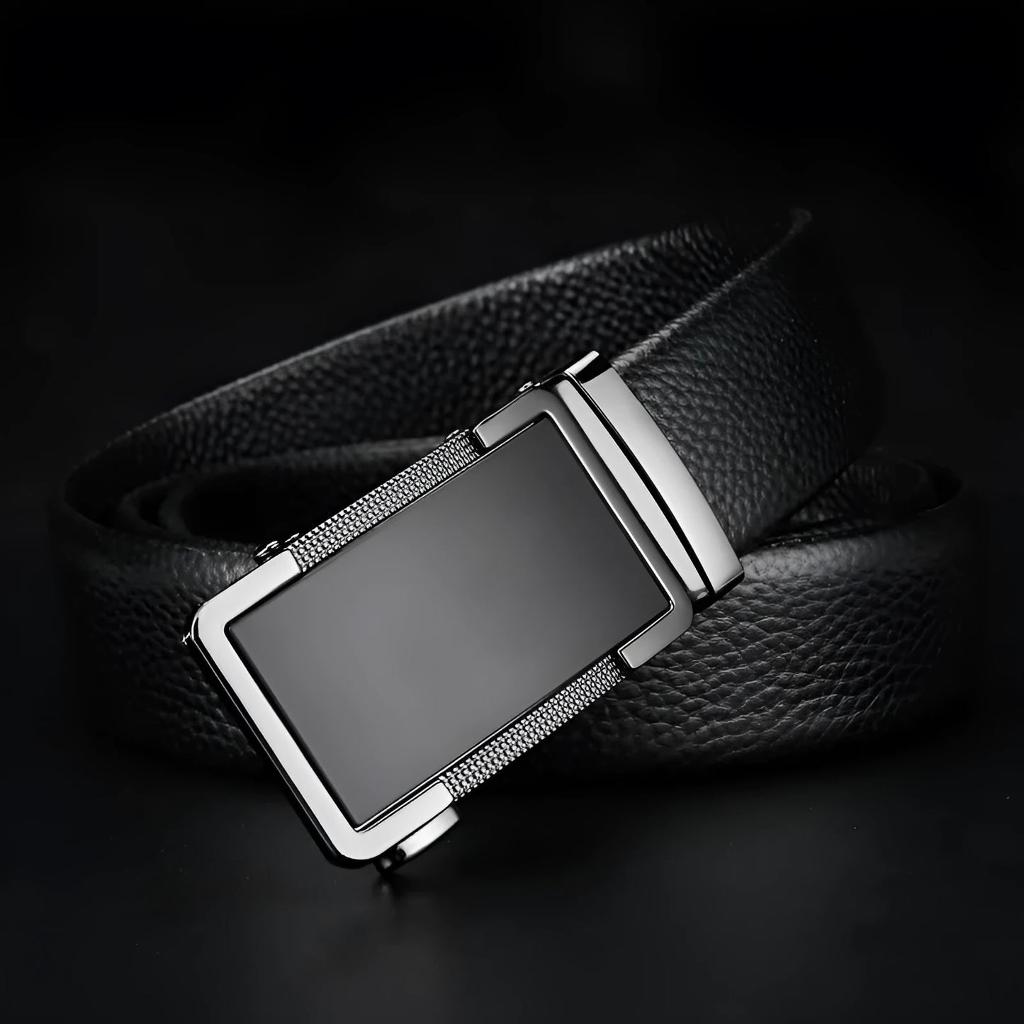 Men's leather belt with automatic alloy buckle in gold, gun black, or silver colour