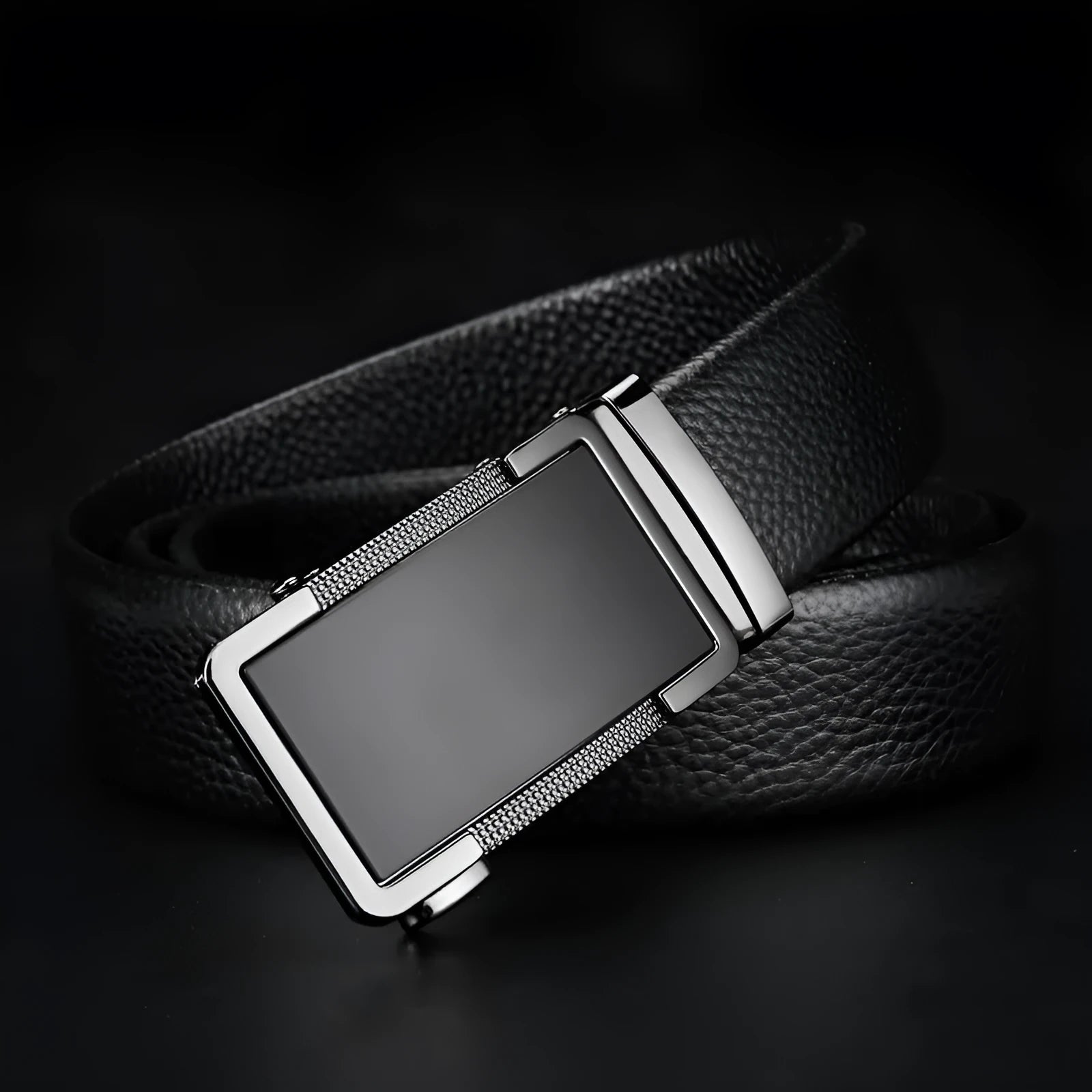 Men's leather belt with automatic alloy buckle in gold, gun black, or silver colour