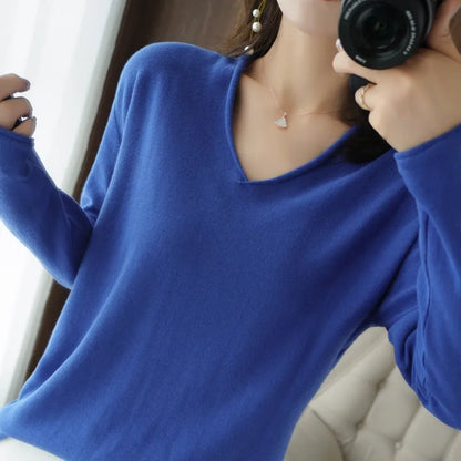 Women's V-neck long sleeve knitwear top in multiple colours with non-ironing fabric