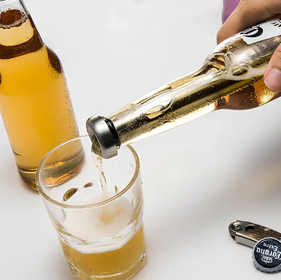 Silver stainless steel wine cooling rod with integrated pourer, 12.5 inches long