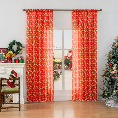 Christmas curtain with snowman and angel print in green or red, 1 metre length with semi-sun shade function