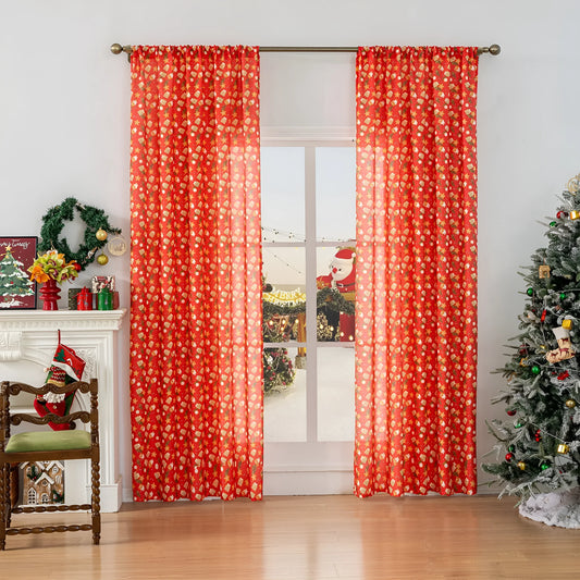 Christmas curtain with snowman and angel print in green or red, 1 metre length with semi-sun shade function