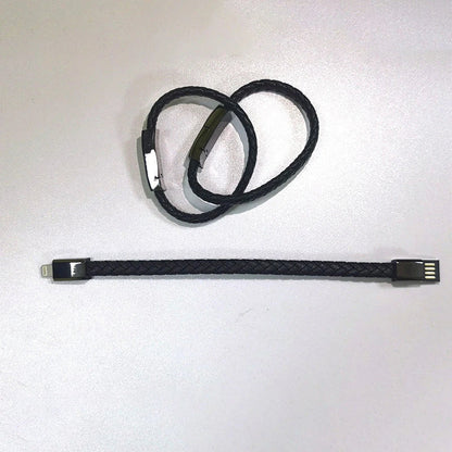 Stylish bracelet charging cable with premium leather and zinc alloy construction, compatible with iPhones, Android, and USB-C devices