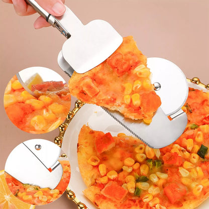 3-in-1 stainless steel pizza cutter with hanging holes for easy storage