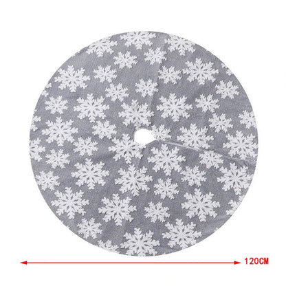 Elegant Christmas tree skirt with plush snowflake design, creating a cozy and festive holiday atmosphere.
