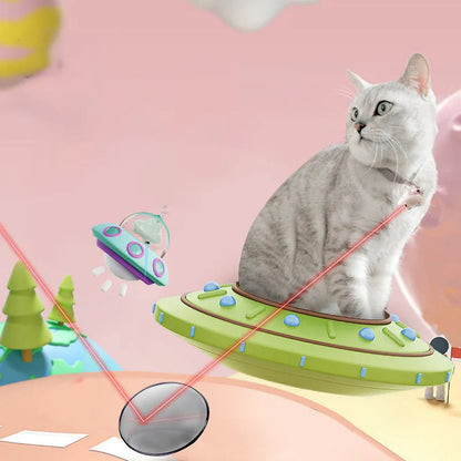 Green automatic cat laser toy unit attached to a black cat collar.