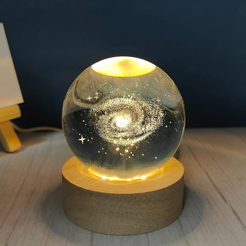 White crystal ball night light with USB plug showing uniform illumination and decorative design options