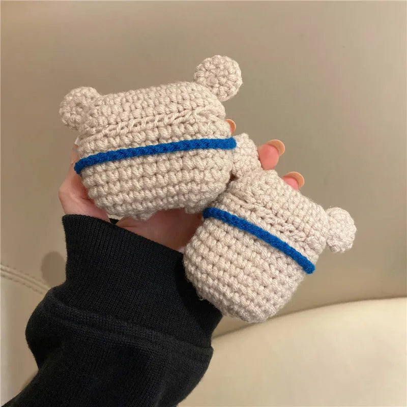Handmade knitted backpack koala bear earphone cover for AirPods case in knitted material
