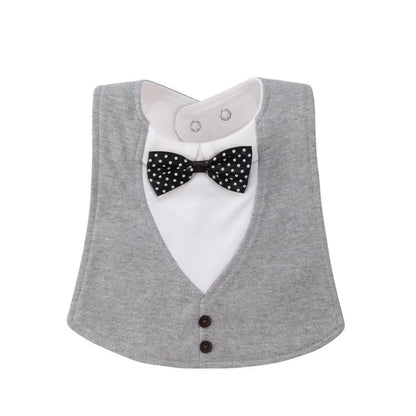 Adjustable baby bow tie bib in four-layer waterproof design, free size, shown in a choice of colour prints
