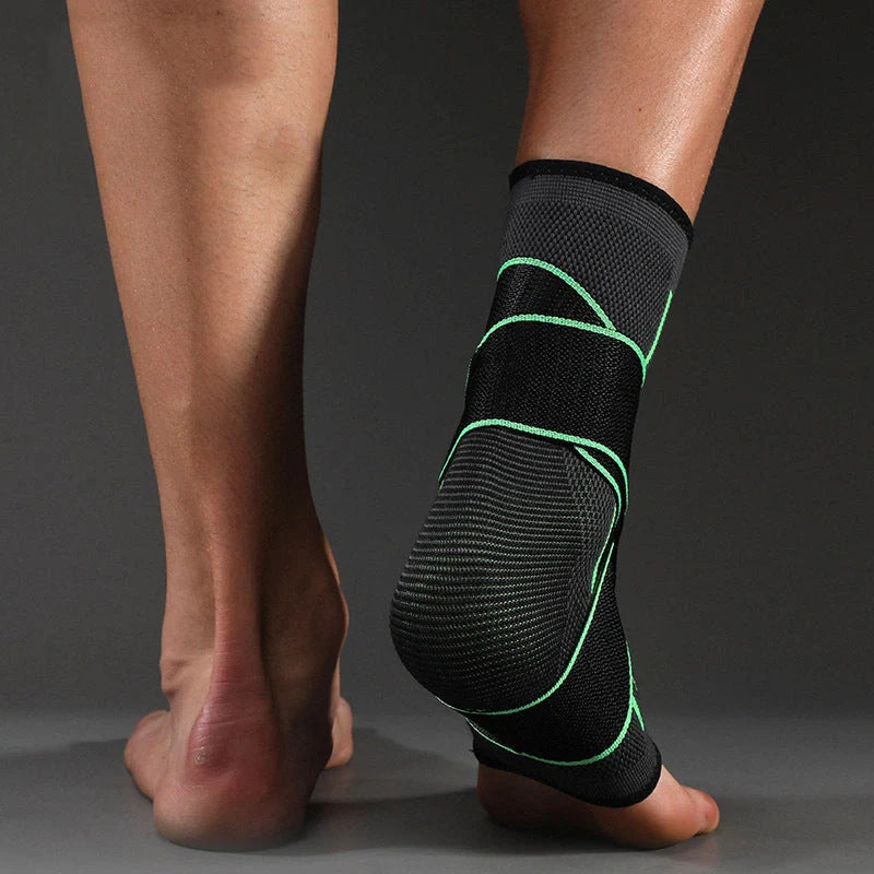 Nylon sports compression ankle protector in black, green, and orange for enhanced mobility and support