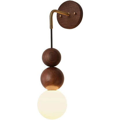 Cylindrical wood and copper wall lamp with tricolour light, 50cm tall.