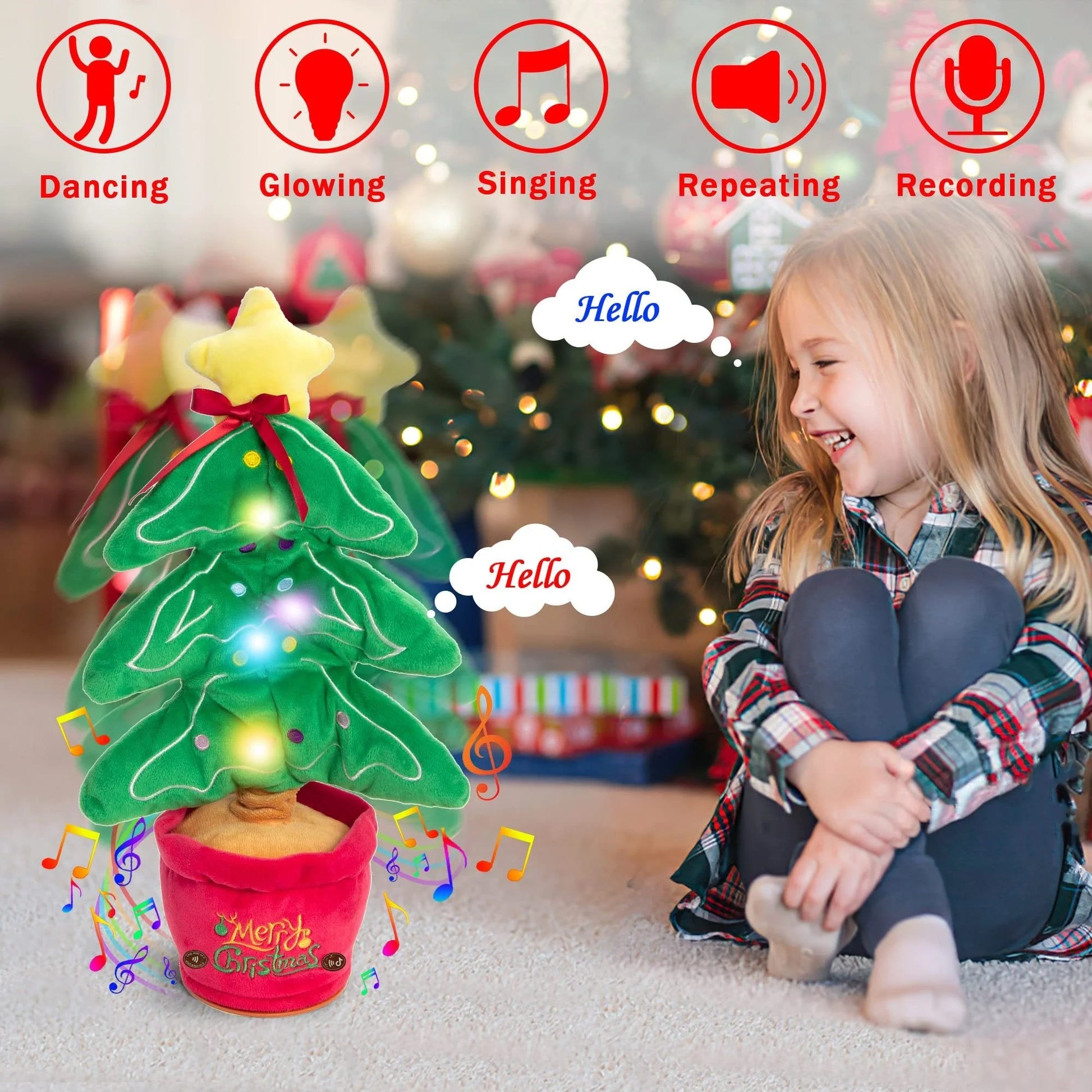 Dancing Christmas Tree Electronic Plush Toy with singing and recording features