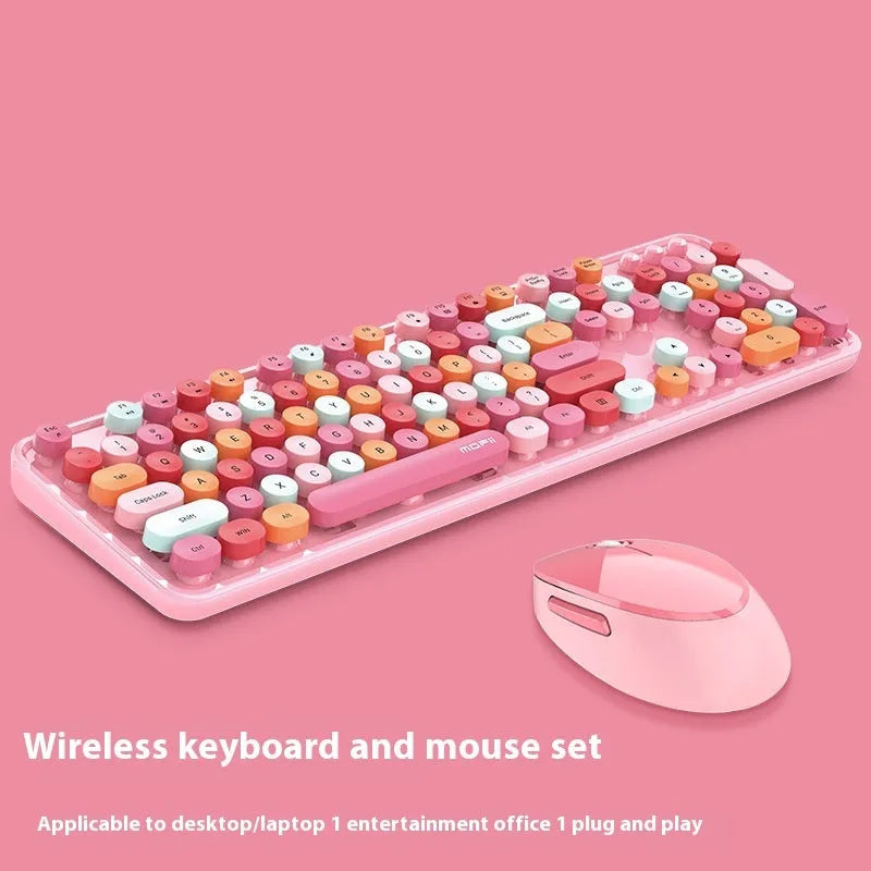 Purple mixed colour wireless keyboard and mouse set with USB receiver for computers