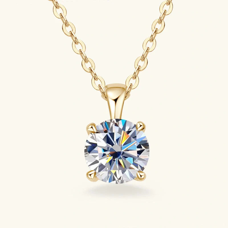 Elegant four-claw diamond necklace in silver and gold, perfect for any occasion.