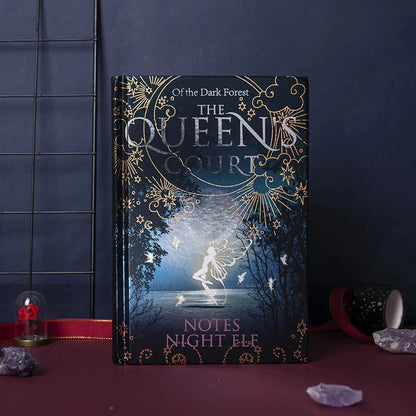 A5 hardcover notebook with luminous fluorescent cover, open to show full-colour illustrated pages, size 12.8 x 18 cm