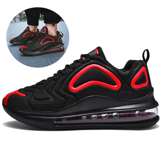 Comfortable air cushion sneakers for stylish men in various black, red, and white color options