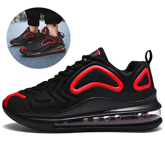 Men's black casual lace-up sneakers with a thick sole on a white background.