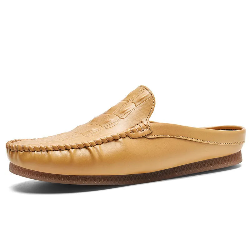 Men's black, grey and yellow summer semi-slippers with rubber soles and breathable artificial PU uppers