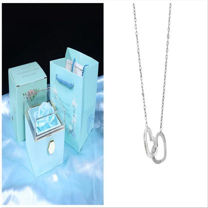 Rotating soap flower rose gift box with jewelry drawer in red, blue, lake blue, or pink