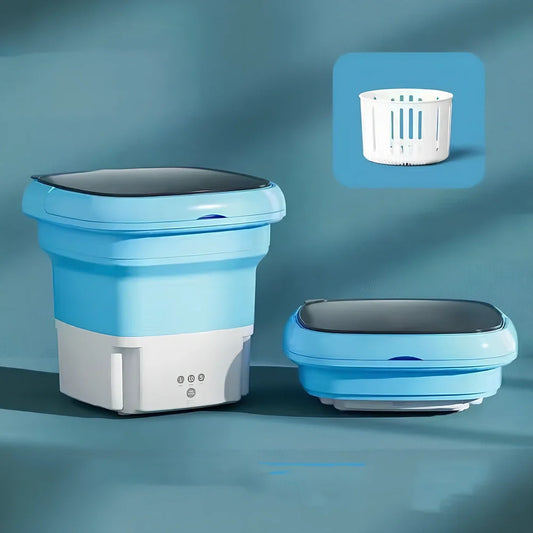 Mini portable stack washing machine in blue colour with 2.8L capacity and drainage basket