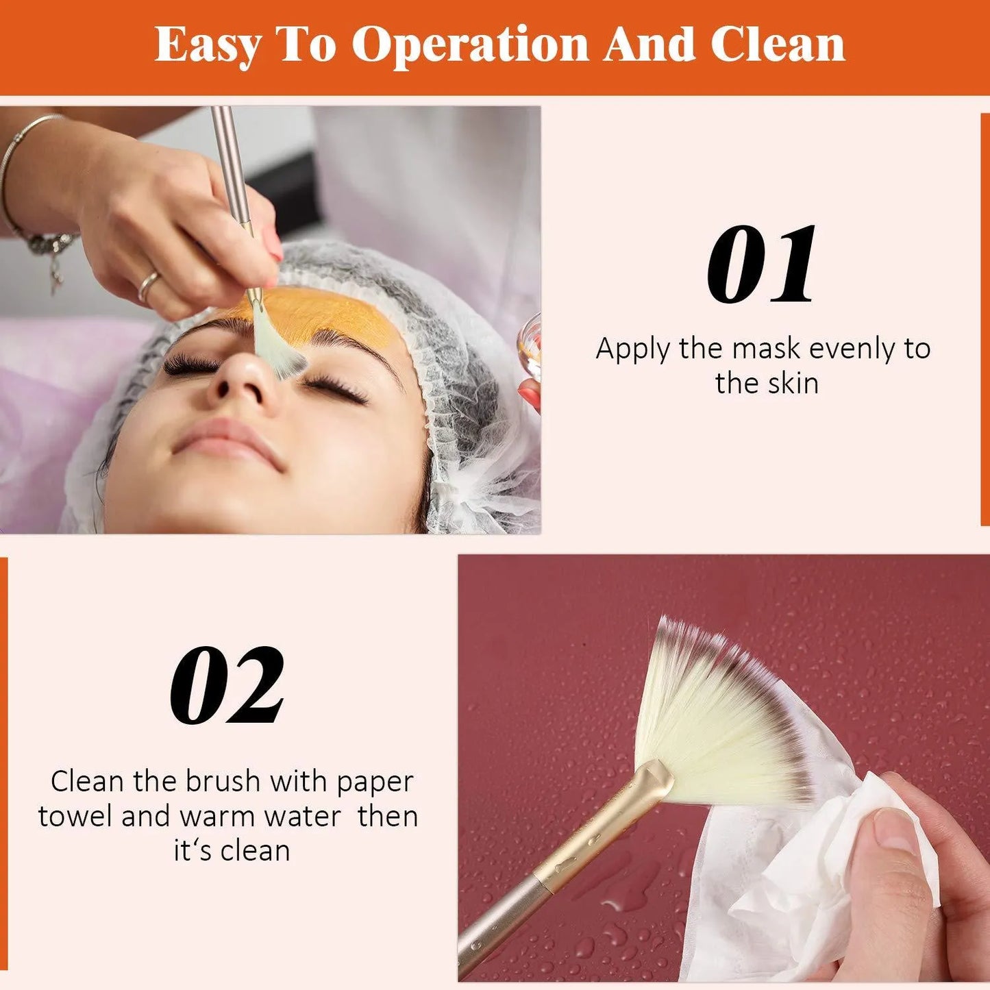 Ten soft fibre facial fan brushes with champagne finish acrylic handles and brush covers.