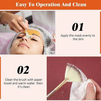 Ten soft fibre facial fan brushes with champagne finish acrylic handles and brush covers.