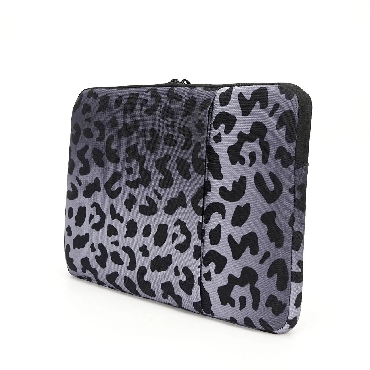 Leopard print waterproof laptop sleeve for 13-inch to 16-inch devices with anti-shock flannel protection.