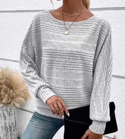 Women's striped batwing sleeves T-shirt in various colors