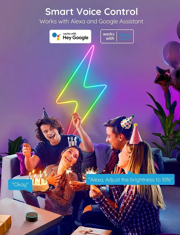 12V/24V Bluetooth WiFi RGBIC music neon light strip with 84 LED beads